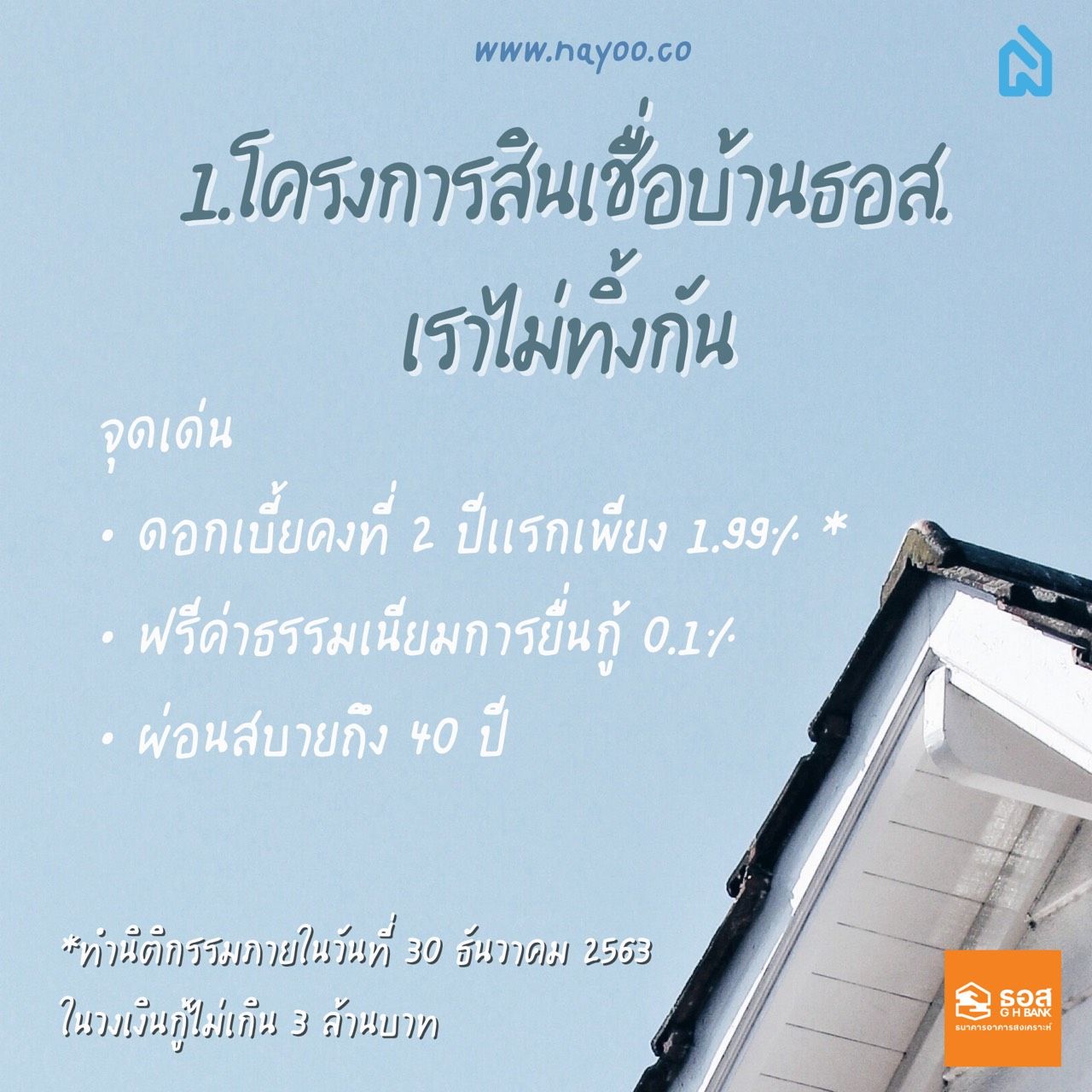 โครงการสินเชื่อบ้าน ธอส. เราไม่ทิ้งกัน  ดอกเบี้ยถูก 