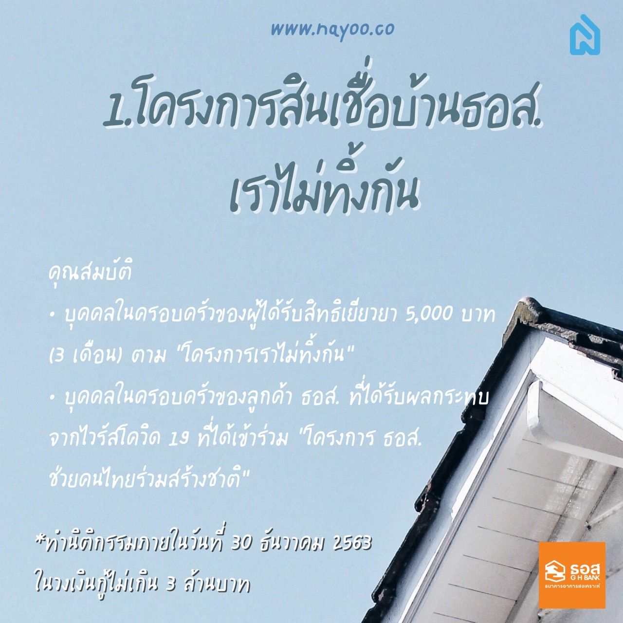 โครงการสินเชื่อบ้าน ธอส. เราไม่ทิ้งกัน  ดอกเบี้ยถูก 