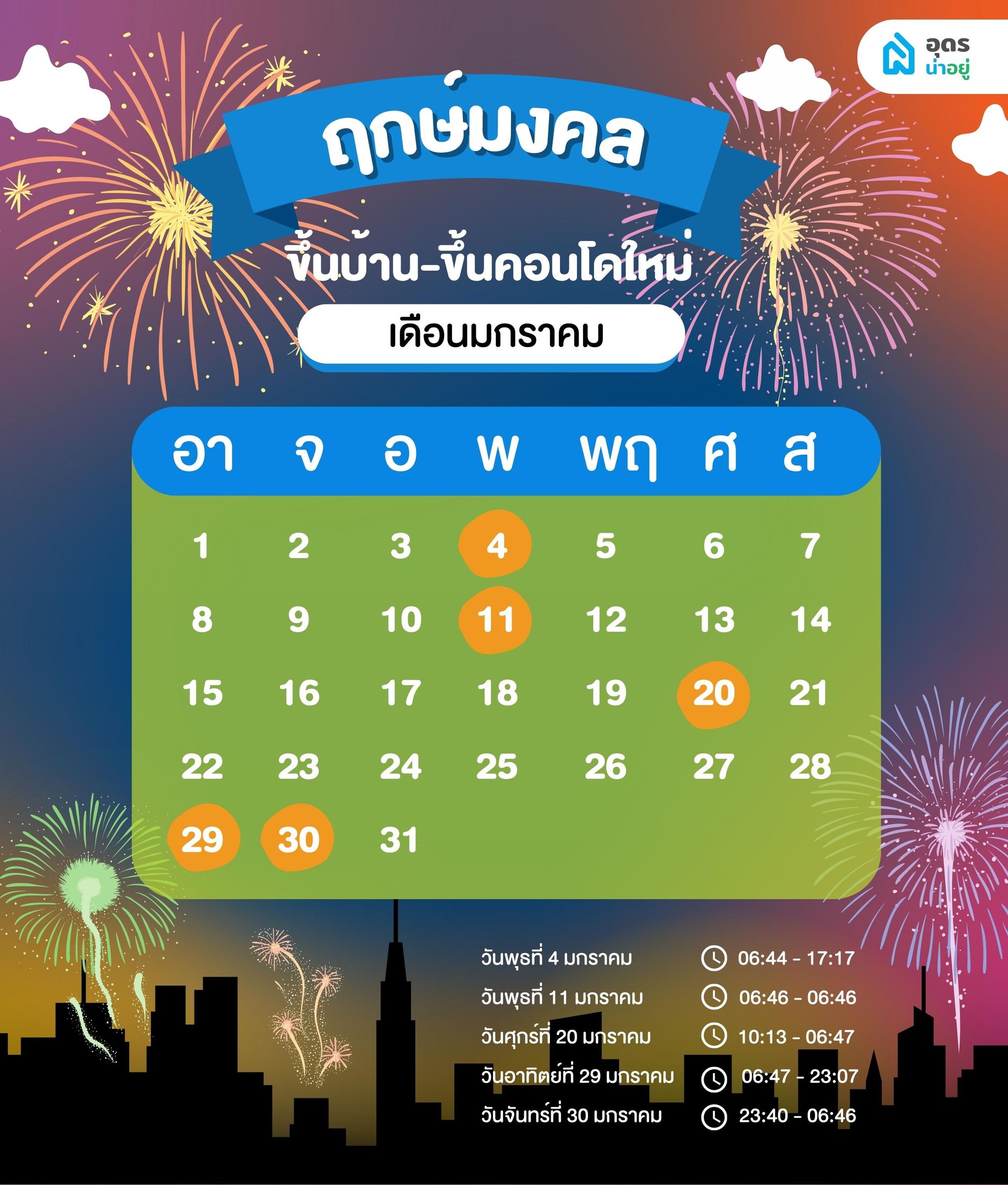 ฤกษ์ดี ฤกษ์ขึ้นบ้านใหม่ วันมงคล ประจำเดือนมกราคม 2566