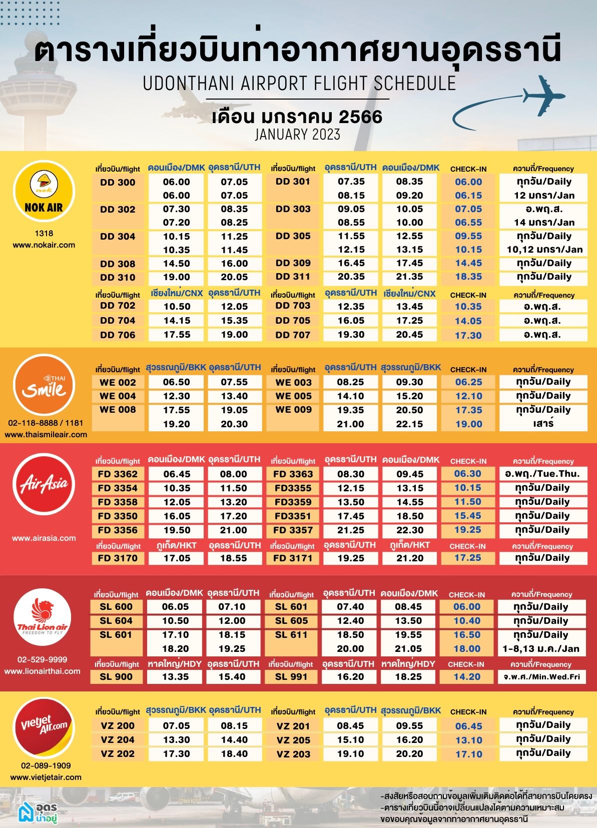 ตารางบิน อุดรธานี ตารางสายการบินอุดร