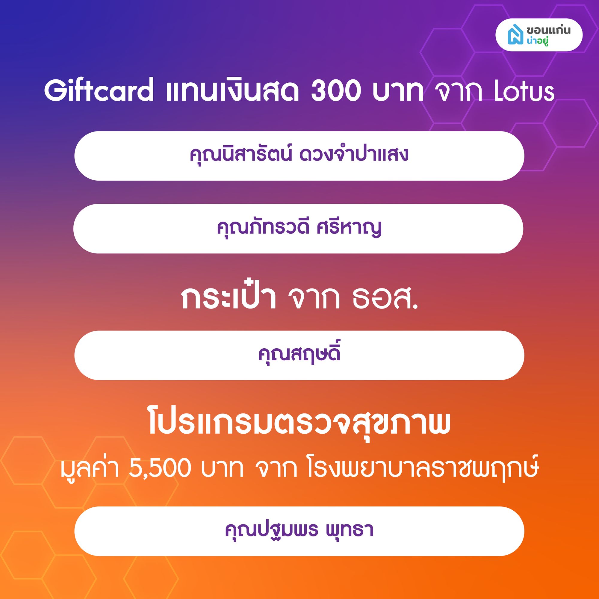 ประกาศผลจับรางวัลโปรน่าอยู่ เฟส 3