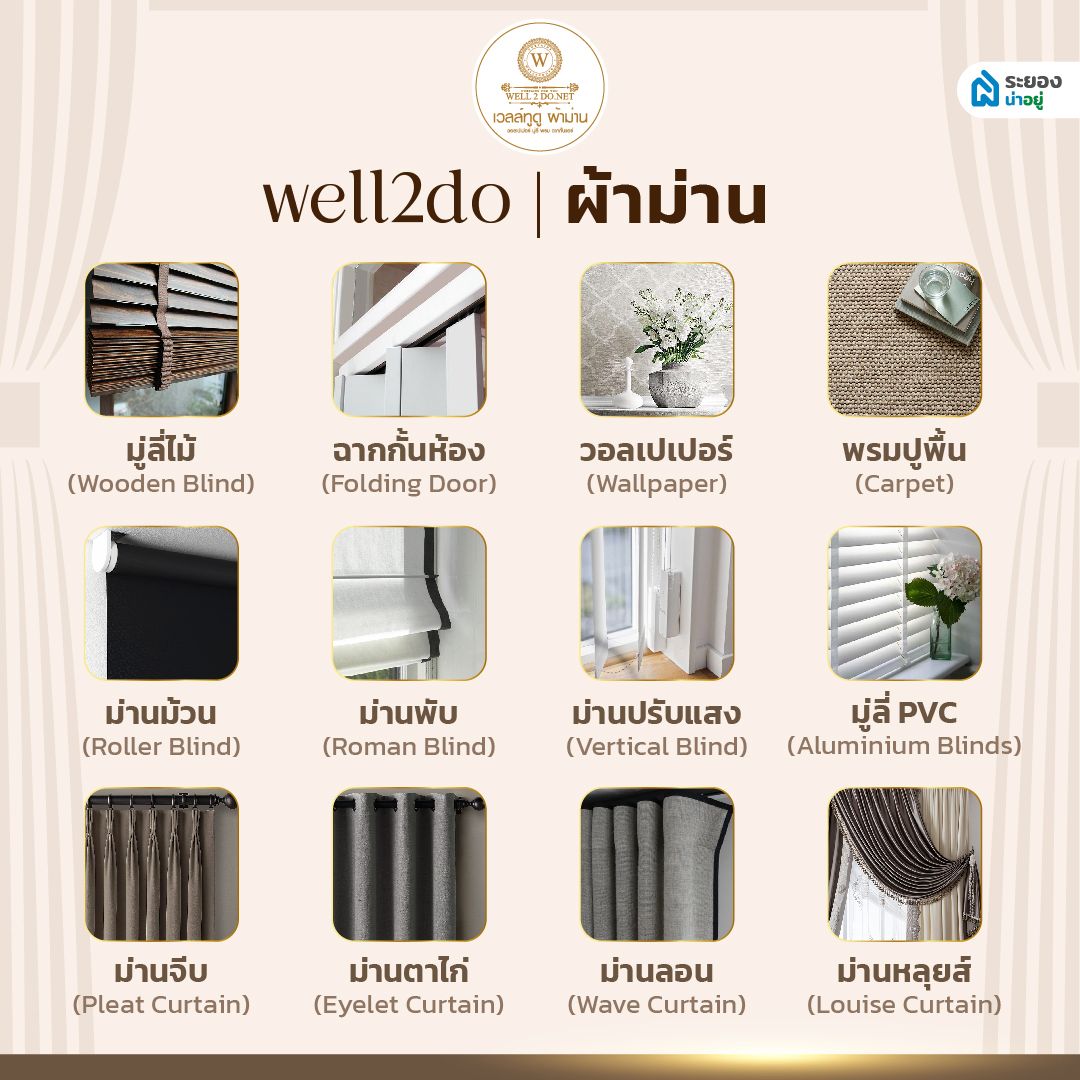well2do ผ้าม่านระยอง ม่านม้วนระยอง ม่านจีบระยอง มู่ลี่ระยอง วอลเปเปอร์ระยอง
