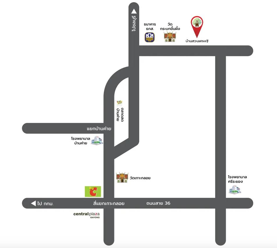 แผนที่บ้านสวนเศรษฐี บ้านเดี่ยวระยองบ้านสวนเศรษฐี บ้านเดี่ยวระยอง