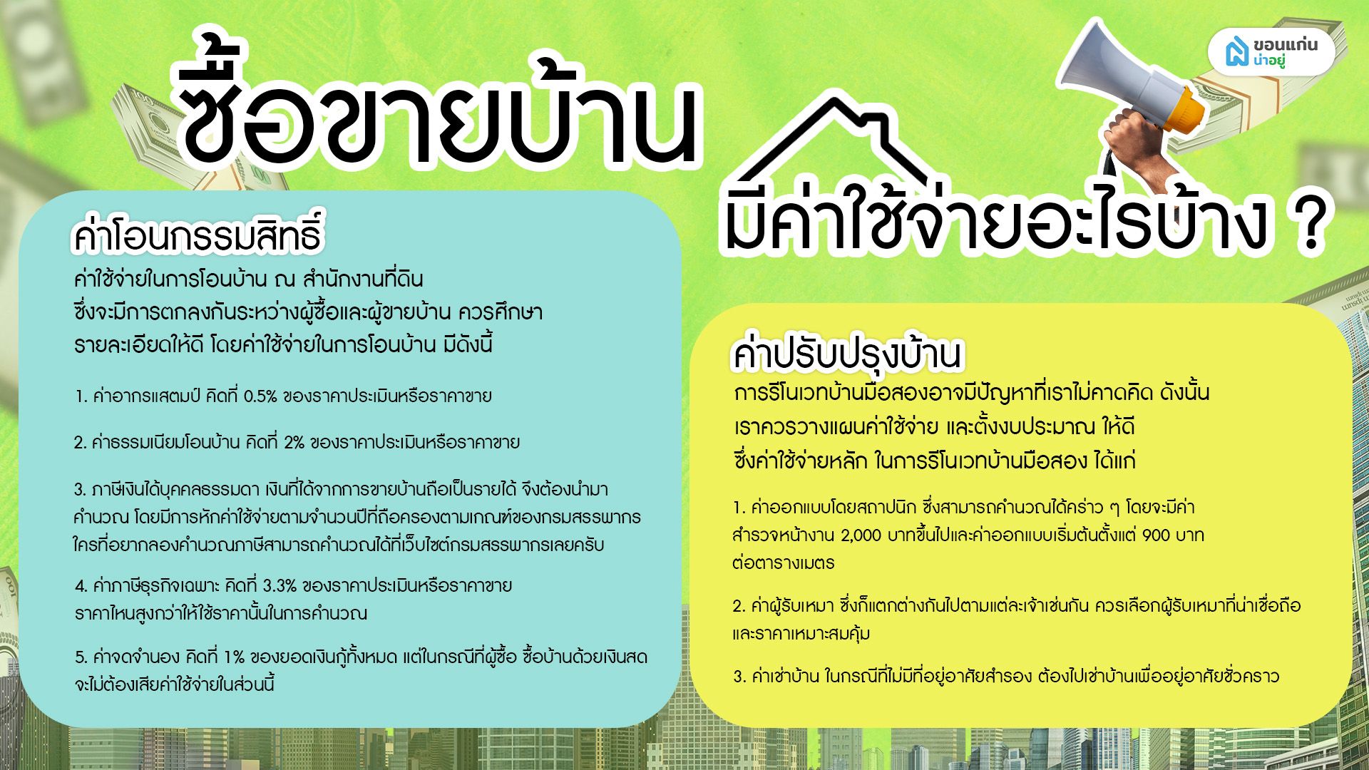 ซื้อขายบ้านมีค่าใช้จ่ายอะไรบ้าง
