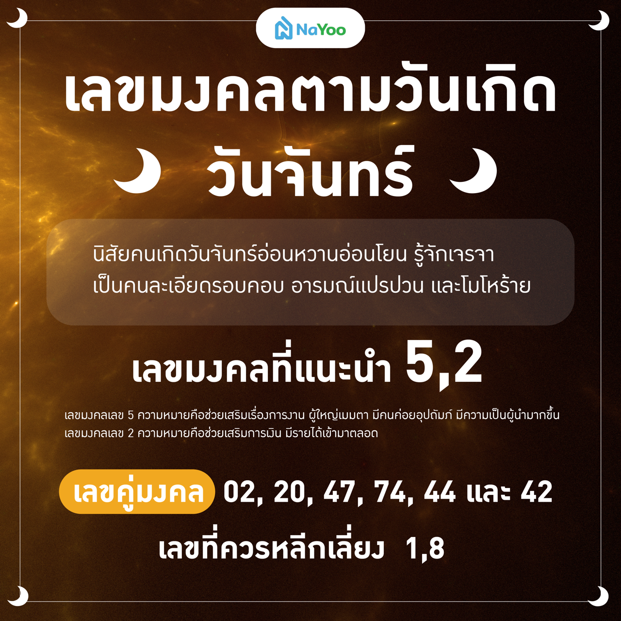 เลขมงคลตามวันเกิด วันจันทร์
