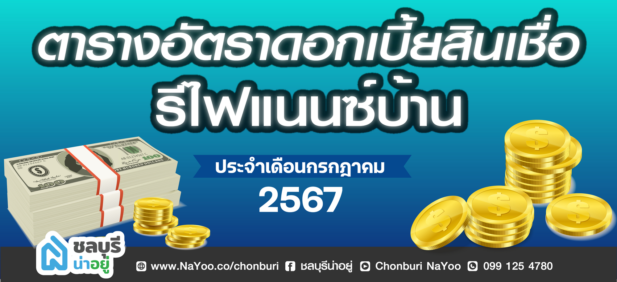 ตารางอัตราดอกเบี้ยสินเชื่อ           รีไฟแนนซ์บ้าน ประจำเดือนกรกฎาคม ปี 2567