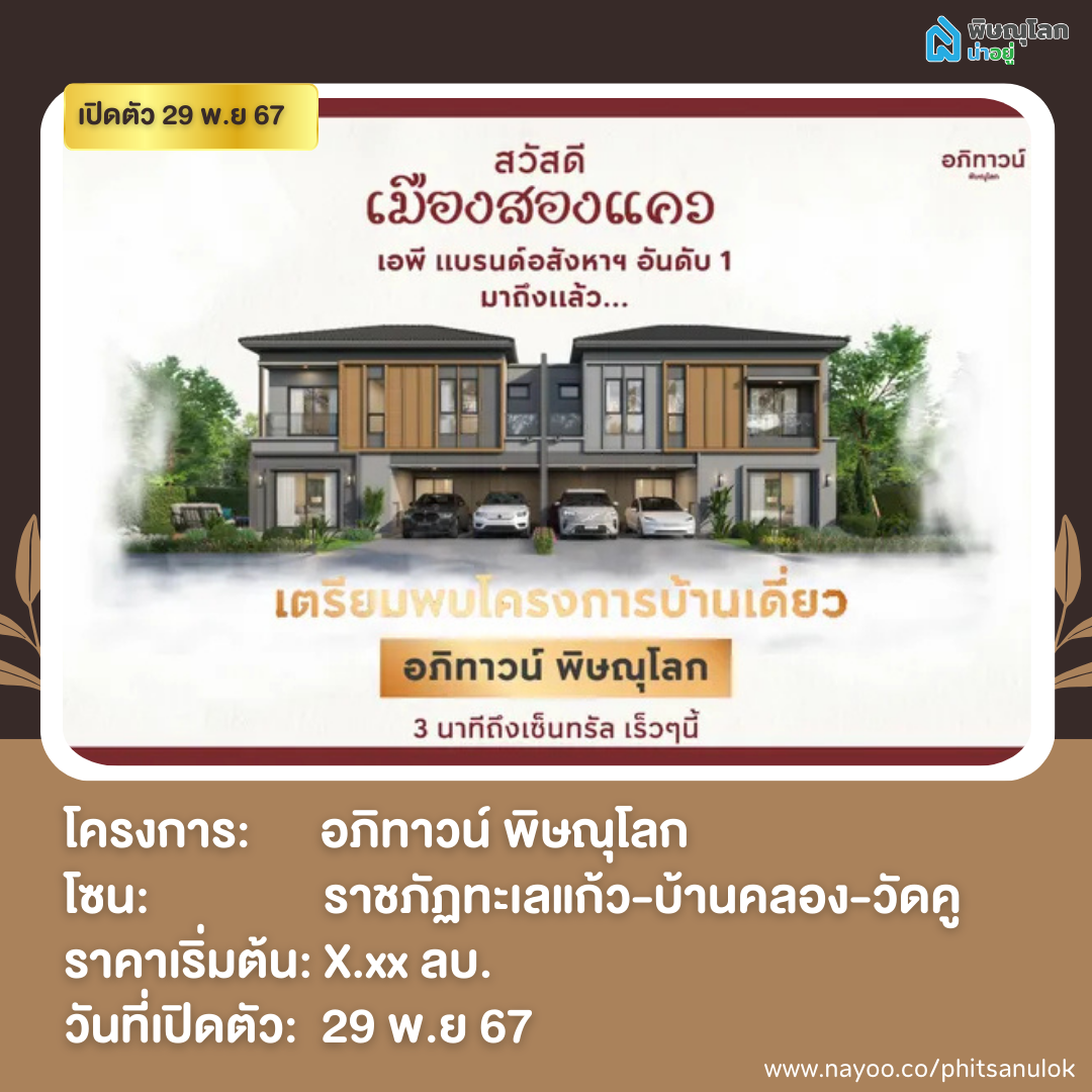 20 โครงการใหม่ใกล้เปิดตัว พิษณุโลก