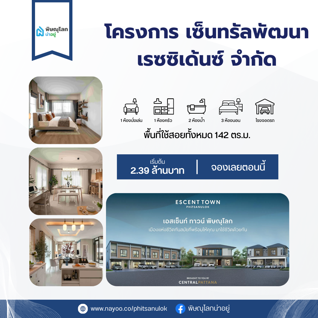 10 อันดับแบรนด์บ้านเดี่ยวพิษณุโลก ประจำเดือน มี.ค 68 เซ็นทรัลพัฒนา เรซซิเด้นซ์ พิษณุโลก