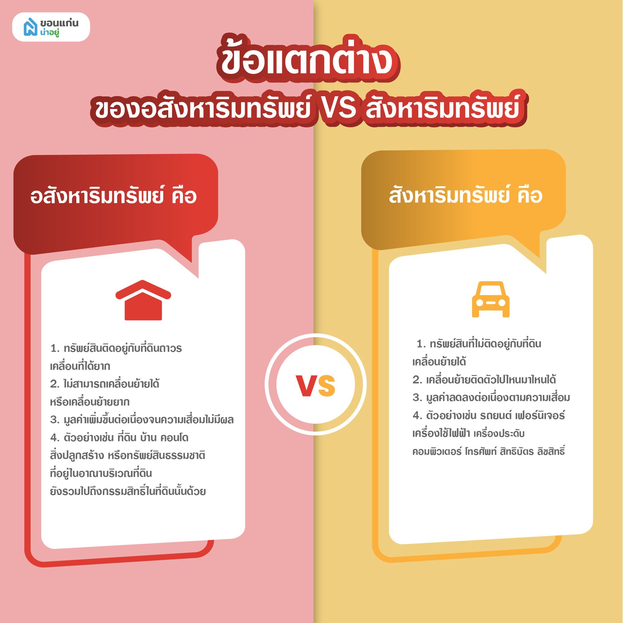 ข้อแตกต่างระหว่างอสังหาริมทรัพย์ VS สังหาริมทรัพย์