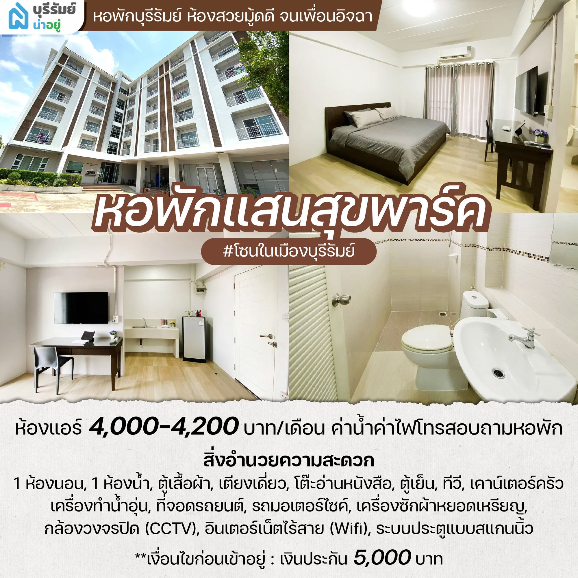 แสนสุขพาร์ค หอพัก ใน บุรีรัมย์ สไตล์โมเดิร์น