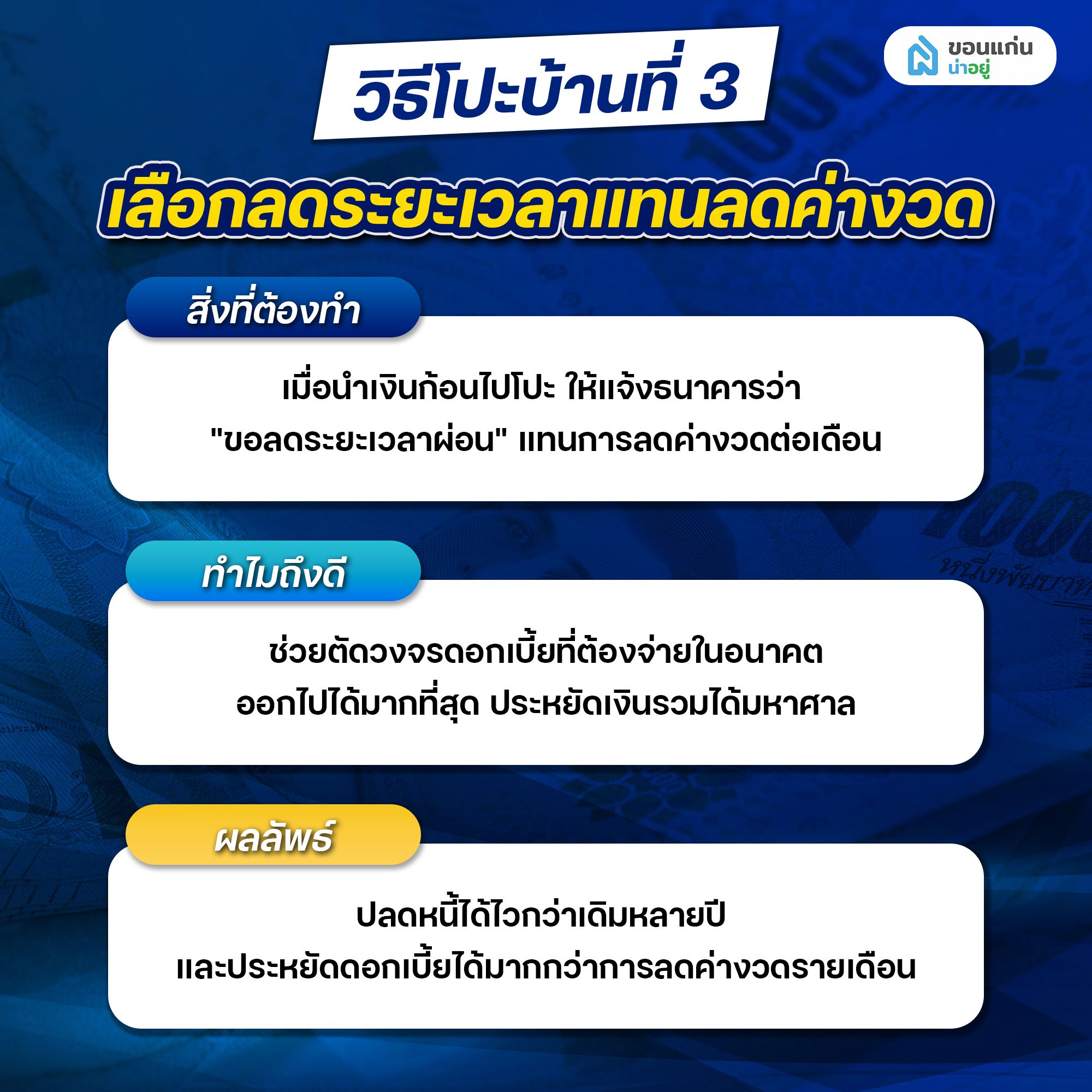วิธีโปะบ้านที่ 3 เลือกลดระยะเวลาแทนลดค่างวด
