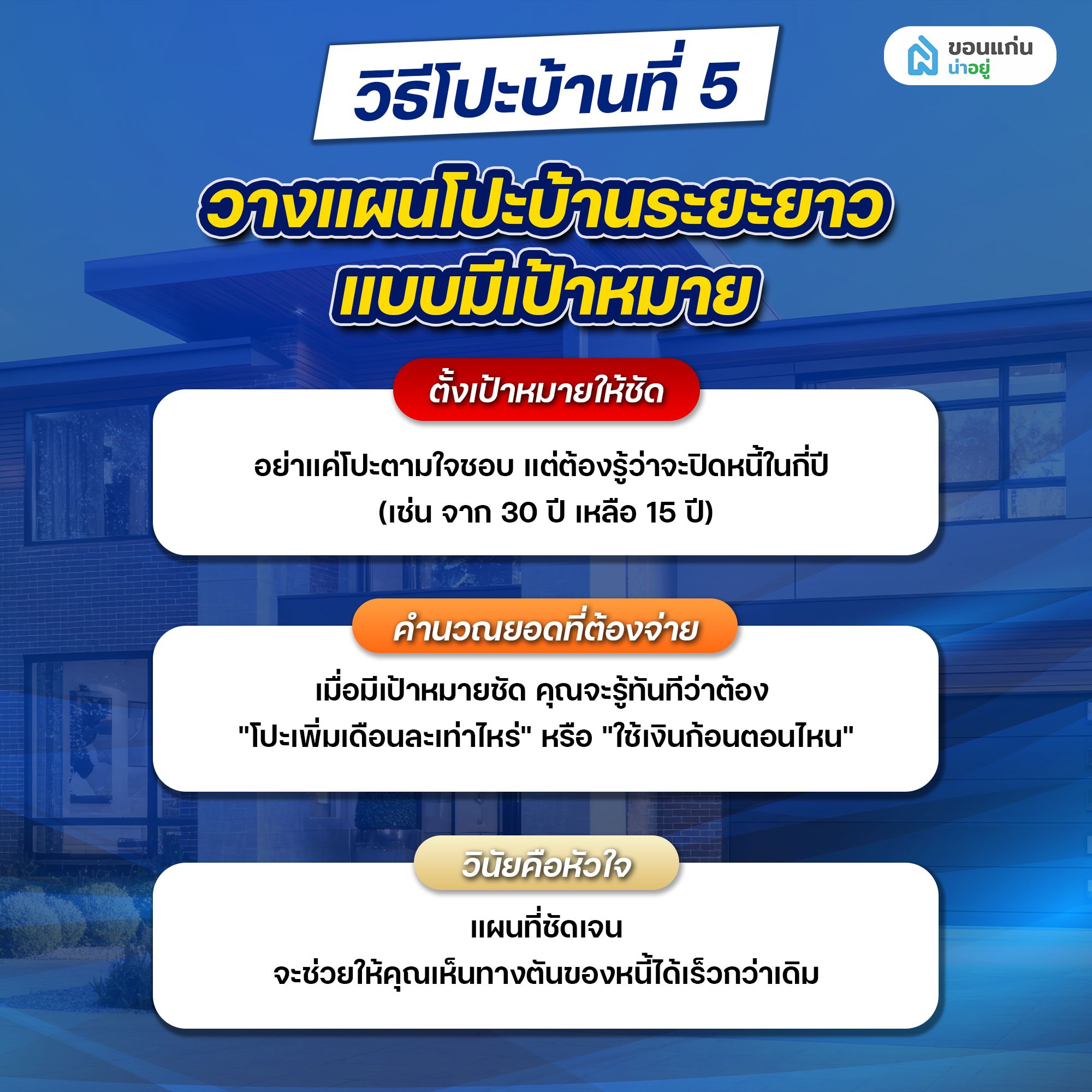วิธีโปะบ้านที่ 5 วางแผนโปะบ้านระยะยาวแบบมีเป้าหมาย