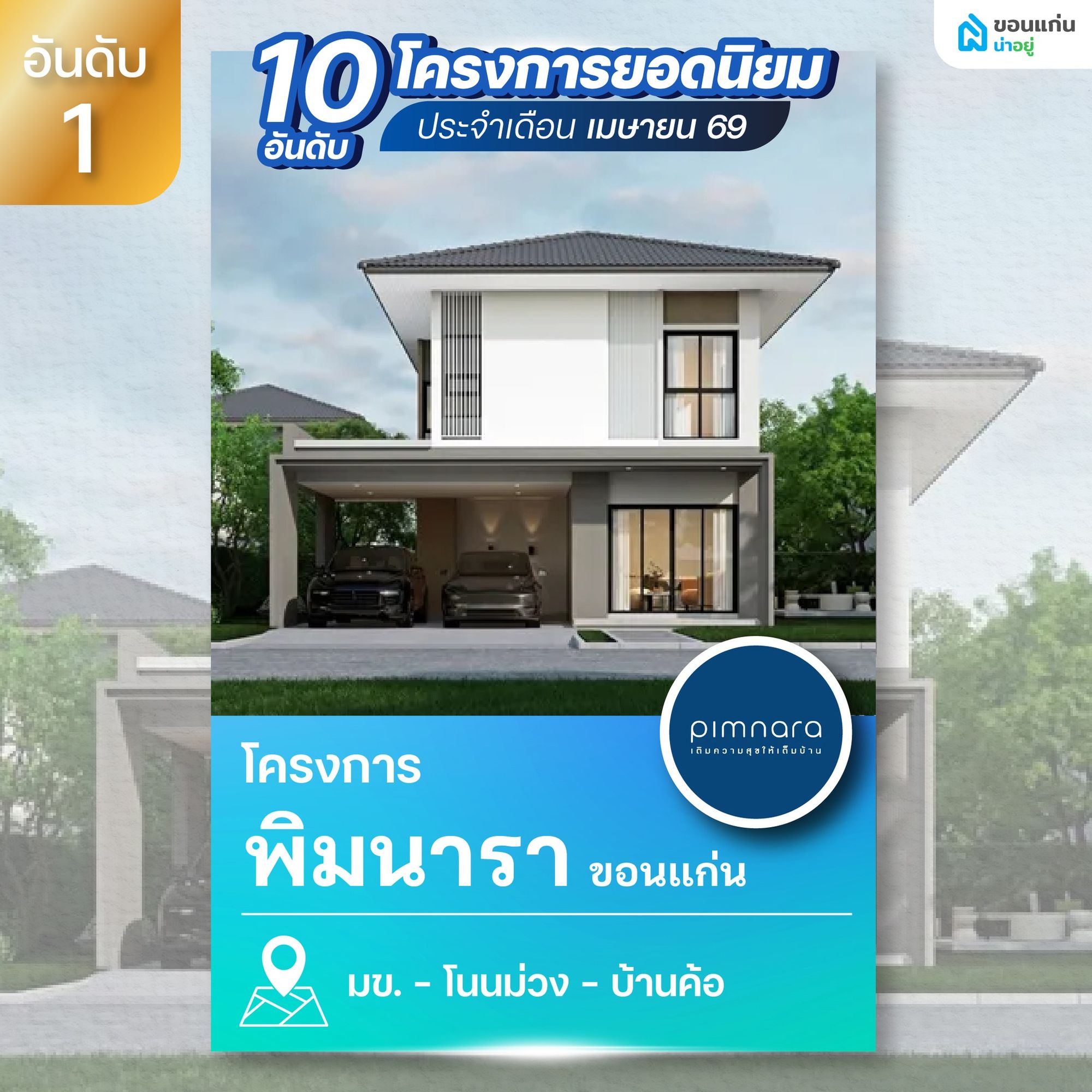 พิมนารา โนนม่วง-มข. บ้านดีไซน์โมเดิร์น เน้นพื้นที่โปร่งโล่ง ใกล้ มข. และ รพ.ศรีนครินทร์