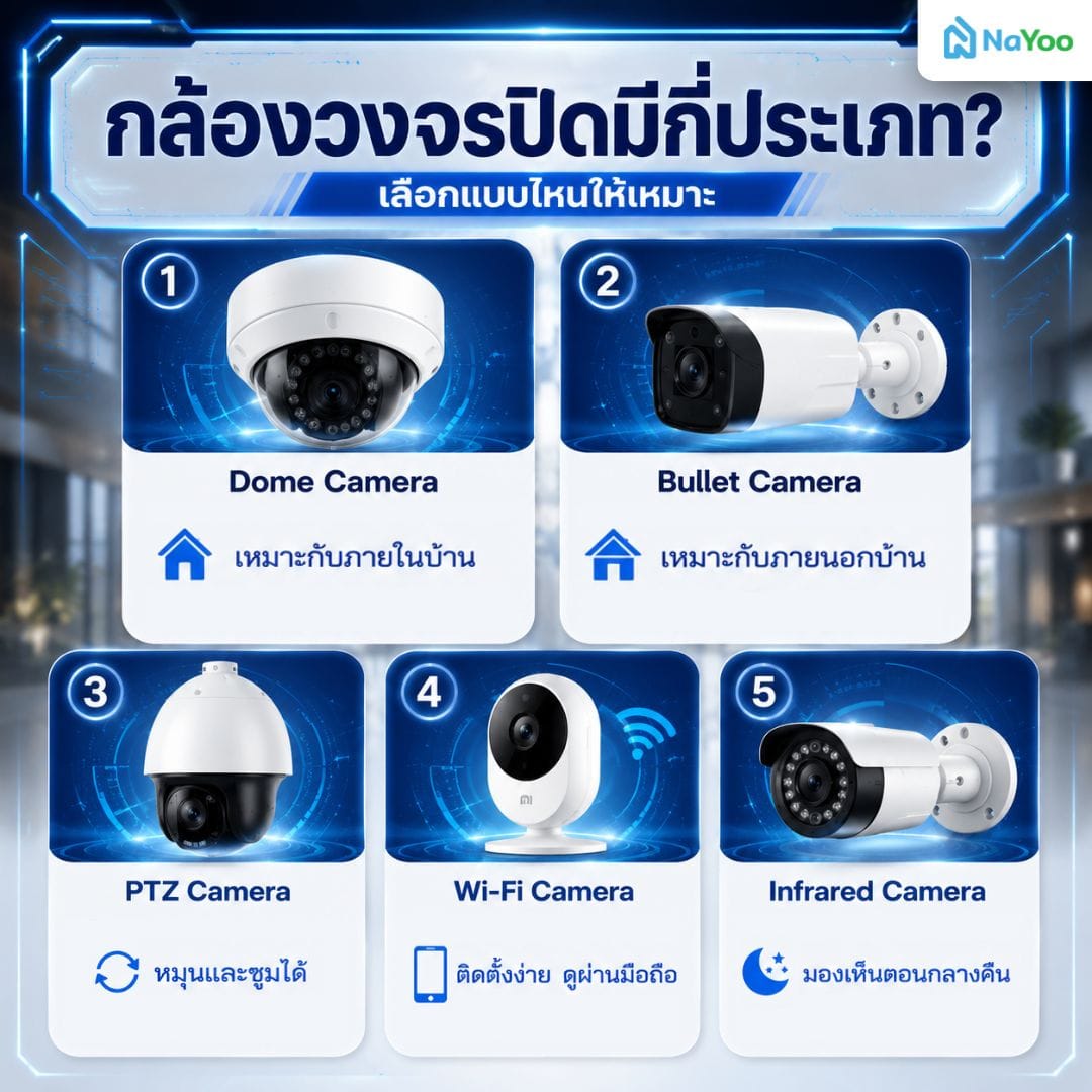 ประเภทและคุณสมบัติของกล้องวงจรปิดทั้ง 5 แบบ