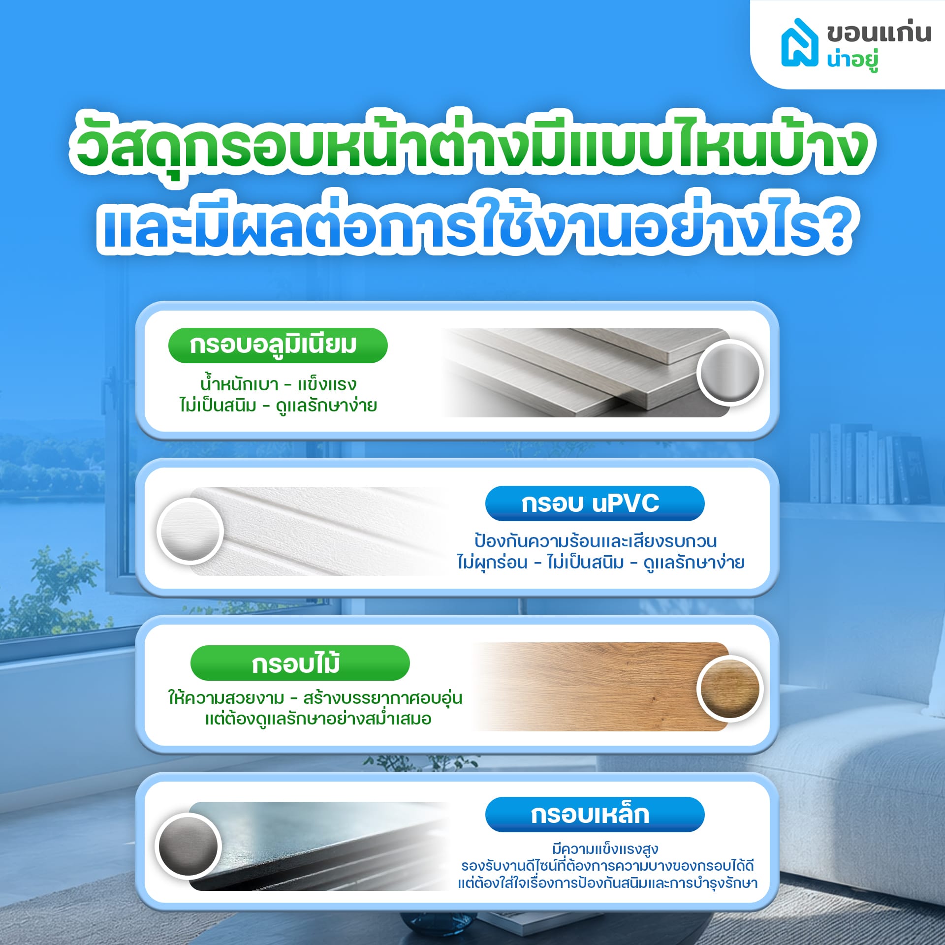 วัสดุกรอบหน้าต่างมีแบบไหนบ้าง และมีผลต่อการใช้งานอย่างไร