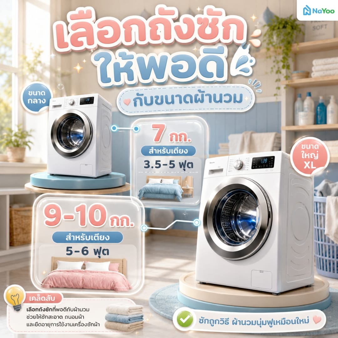 แนะนำการเลือกขนาดเครื่องซักผ้าให้พอดีกับผ้านวม