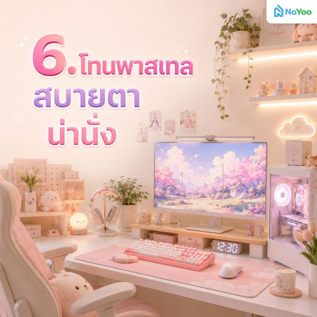 ไอเดียจัดโต๊ะคอมน่ารักๆ โทนสีพาสเทล