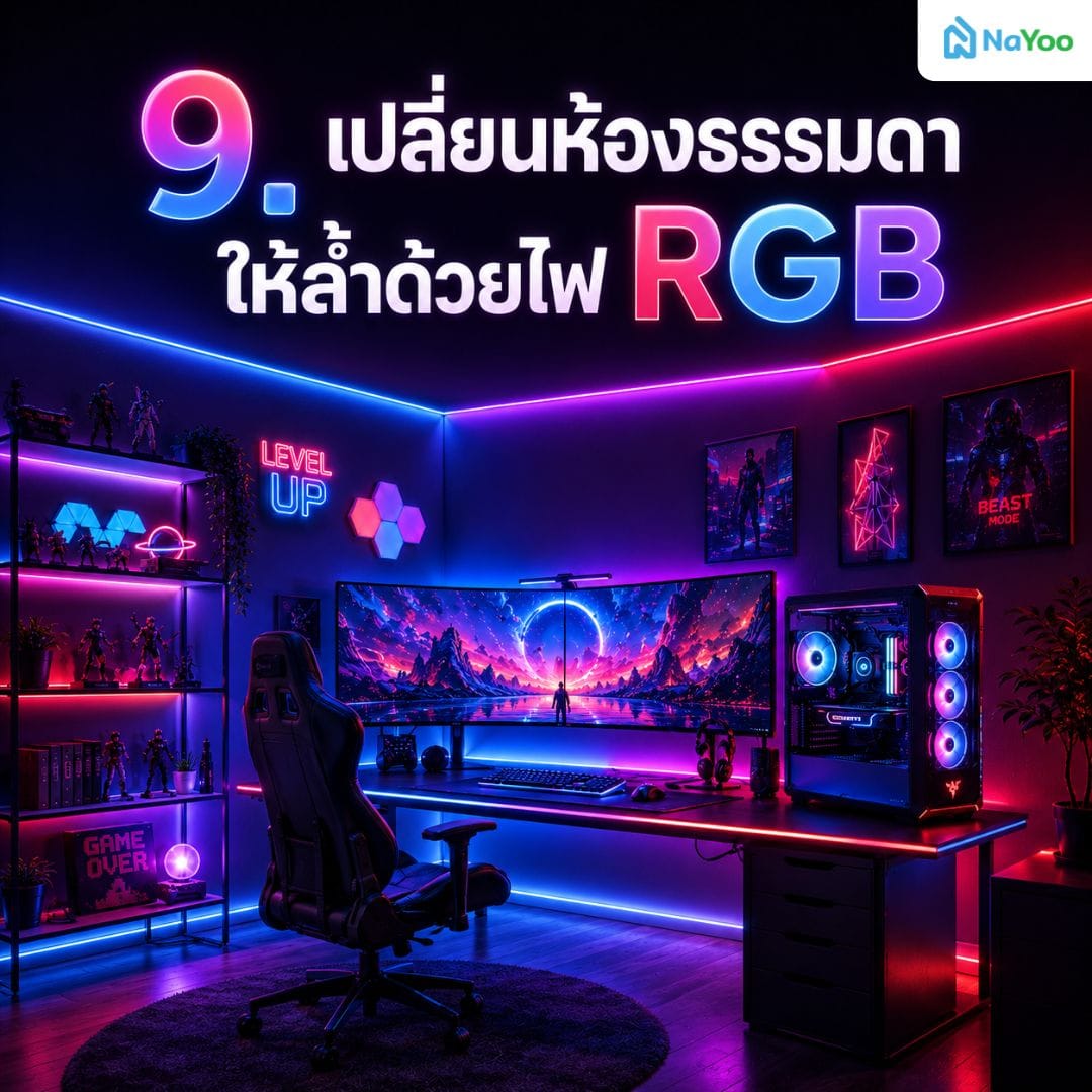 ไอเดียจัดโต๊ะคอมด้วยไฟเส้น LED RGB รอบห้อง