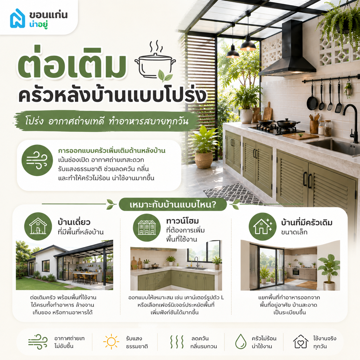 ต่อเติมครัวหลังบ้านแบบโปร่ง คืออะไร? เหมาะกับบ้านแบบไหน