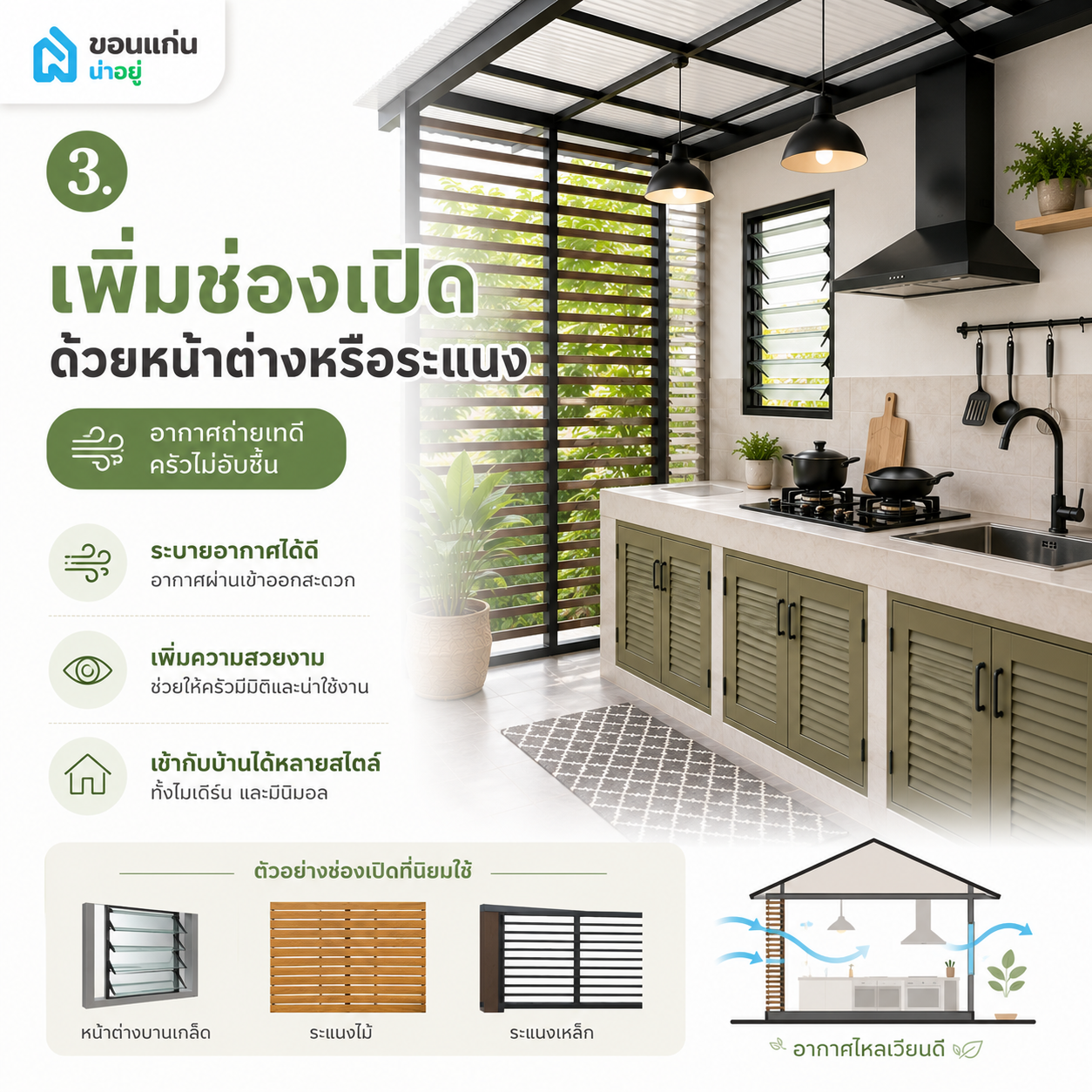 เพิ่มช่องเปิดด้วยหน้าต่างหรือระแนง