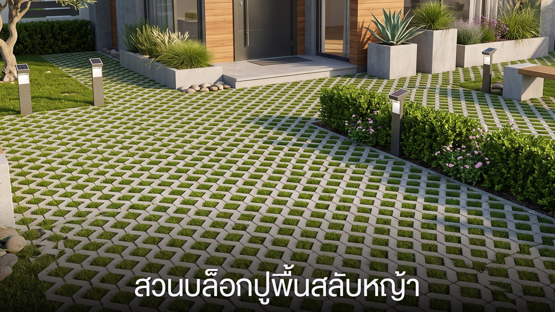 สวนบล็อกปูพื้นสลับหญ้า
