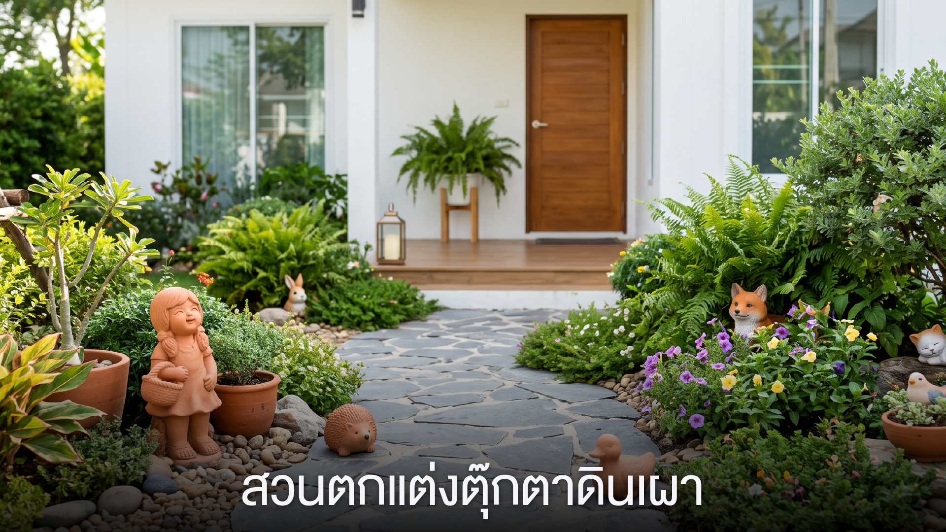 สวนตกแต่งตุ๊กตาดินเผา