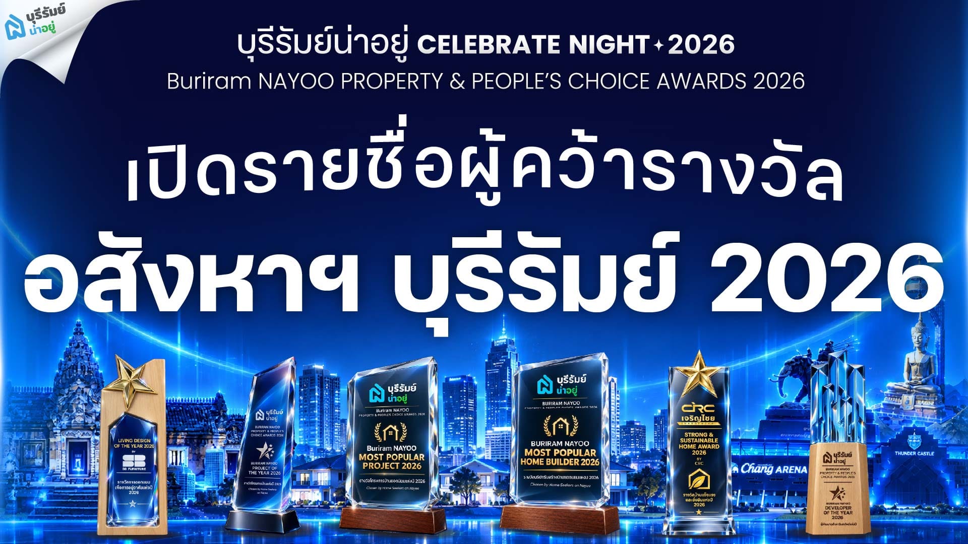 เปิดผลรางวัลอสังหาริมทรัพย์บุรีรัมย์ 2026 ใครคว้า 30 รางวัลแห่งปี